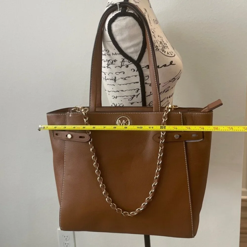 MICHAEL KORS CARMEN LARGE TOTE PEBBLE LEATHER CHESTNUT‎ GOLD VERSATILE CARRY ALL